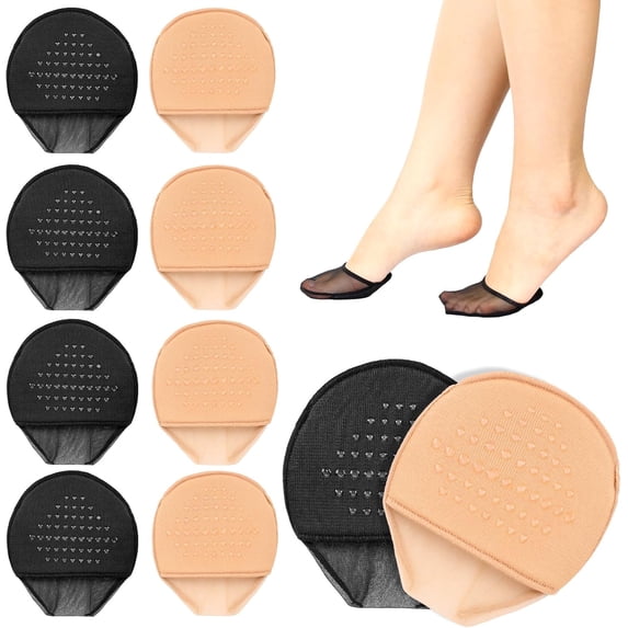 Toe Topper Socks for Women, 10 Pairs Half Socks with Padding Cushion, Shoe Toe Protector with Grip, Reusable Toe Covers for Women Girls, Non-Slip No Show Toe Socks for High Heels