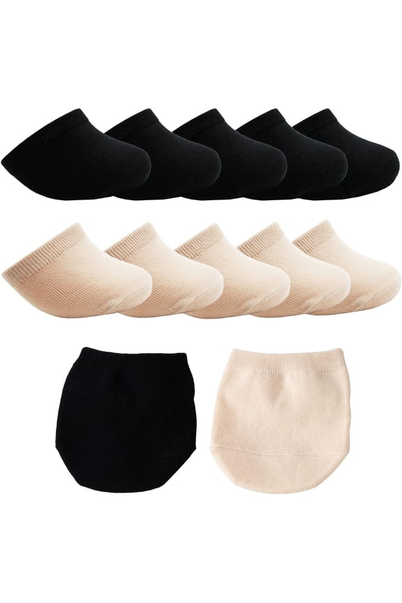 Toe Topper Socks Women 10 Pairs Toe Liner Half Socks Non-Slip Cushioned Bottom No Show Toe Cover Half Socks