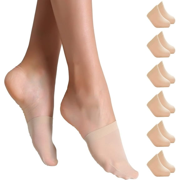 Toe Topper Socks Women 6 Pairs, No Show Liner Half Socks for Heels, Non-Skid Bottom Mule Socks