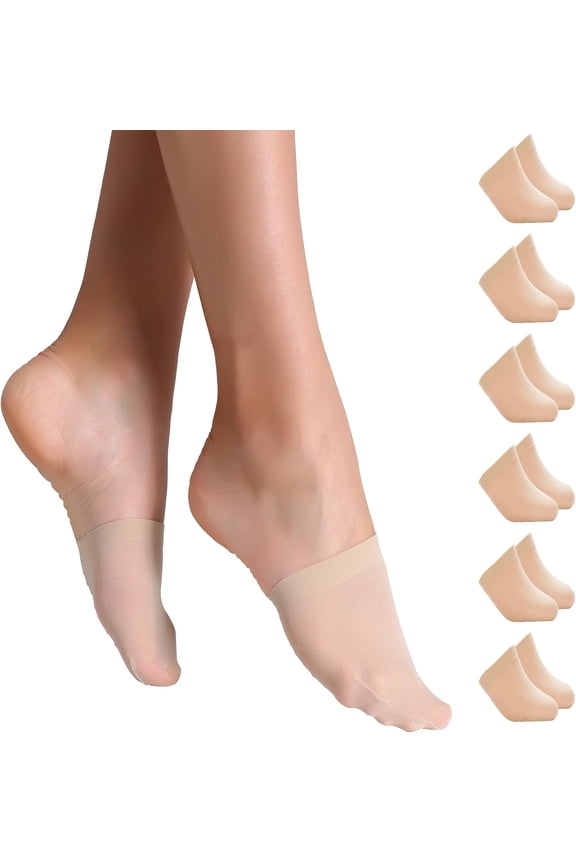 Toe Topper Socks Women 6 Pairs, No Show Liner Half Socks for Heels, Non-Skid Bottom Mule Socks