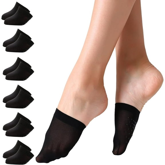 Toe Topper Socks Women 6 Pairs, No Show Liner Half Socks for Heels, Non-Skid Bottom Mule Socks
