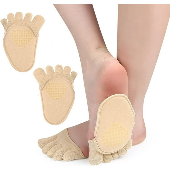 Toe Topper Socks for Women No Show Five Finger Half Palm Socks Non-Slip for High Heels, Relieve Pain Blister