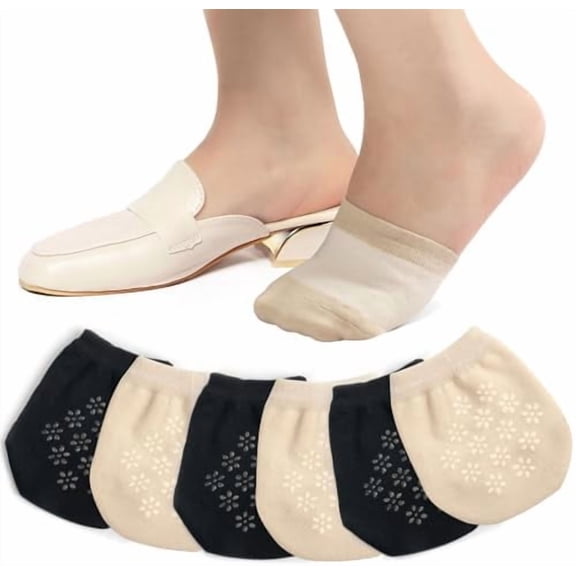 Toe Toppers No Show Liner Half Socks for Women Seamless Grip Non Slip Hidden Toe Covers for Mules 4/8 Pairs