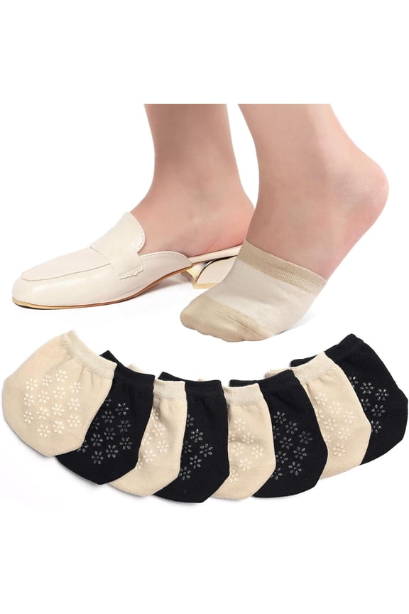 Toe Toppers No Show Liner Half Socks for Women Seamless Grip Non Slip Hidden Toe Covers for Mules 8 Pairs