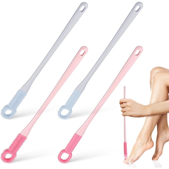 Toe and Foot Cleaning Brush, Long Handle Soft Rubber Scrubber for Shower, Exfoliating Foot Brush for Seniors, Men & Women(RL 4 PCS)