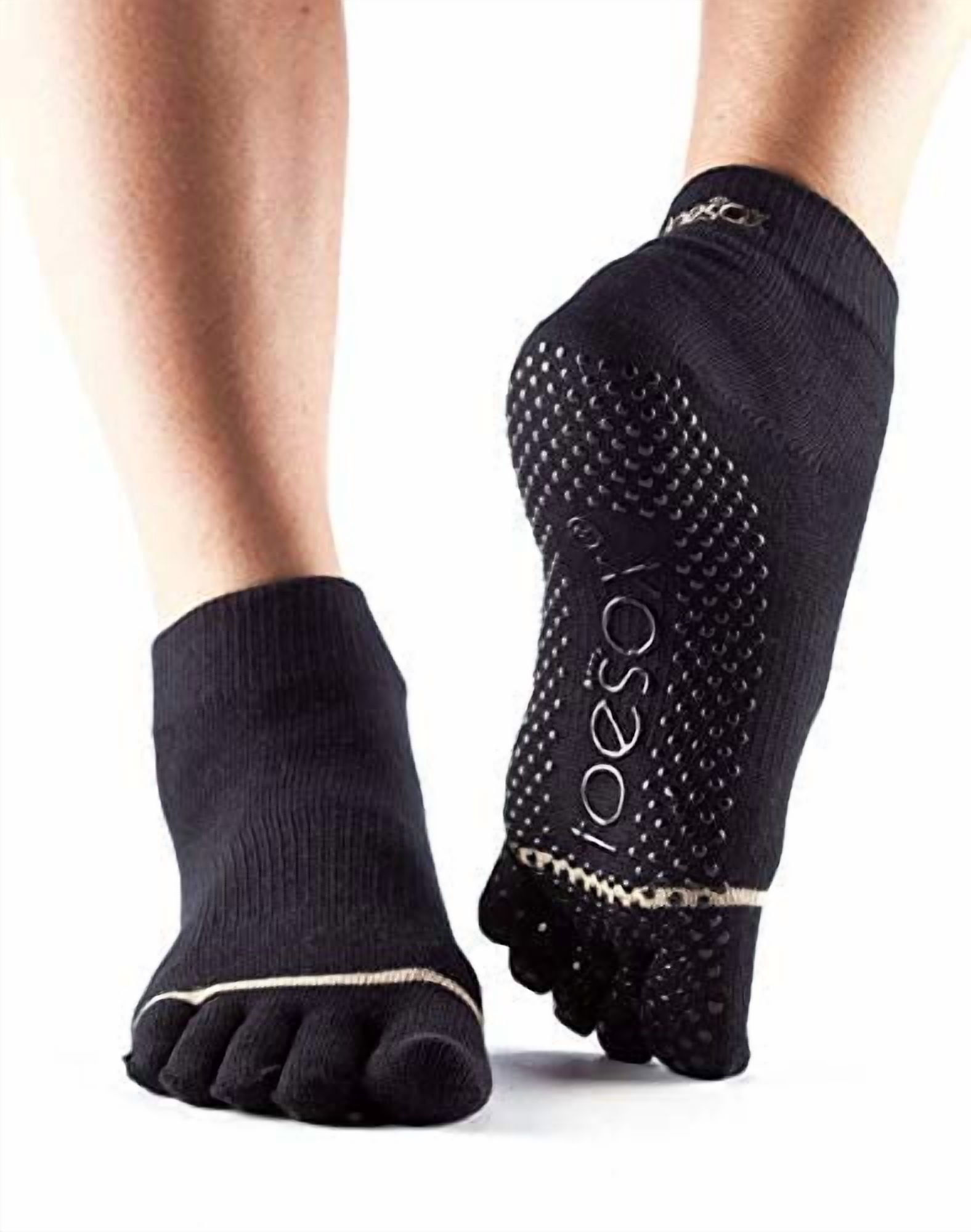 ToeSox Yoga-Pilates Toe Socks with Grips,Black,Large