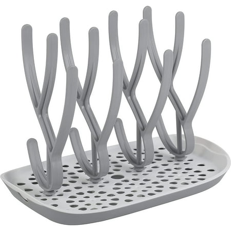 ToeZee Baby Bottle Drying Rack Space Saving Countertop Baby Bottle Holder, Drying Rack for Baby Bottles Accessories - Stores Up to 12 Bottles, Dishwasher Safe Gray
