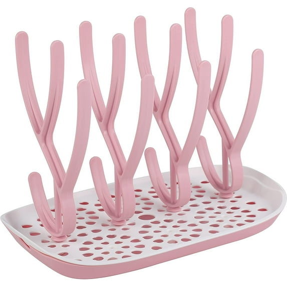 ToeZee Baby Bottle Drying Rack Space Saving Countertop Baby Bottle Holder, Drying Rack for Baby Bottles Accessories - Stores Up to 12 Bottles, Dishwasher Safe Pink