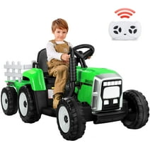 Toeayeah 2x35W Kids Ride On Tractor w/Remote Control, 7-LED Lights, EVA Tires, 12V 7Ah Kids Electric Tractor w/Detachable Trailer - Green