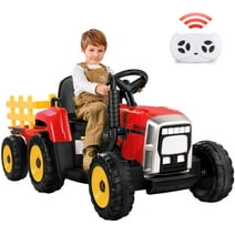 Toeayeah 2x35W Kids Ride On Tractor w/Remote Control, 7-LED Lights, EVA Tires, 12V 7Ah Kids Electric Tractor w/Detachable Trailer - Red