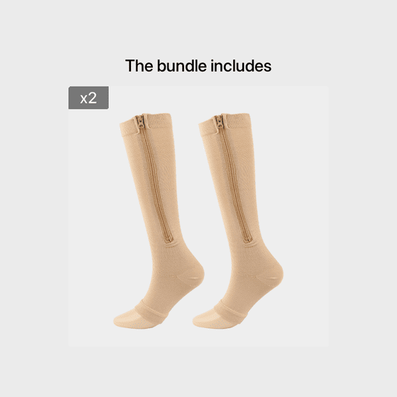 Toeless Compression Socks With Side Zipper For All Day Wear, Sports Socks-S/M*2Light Beige