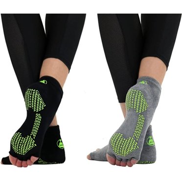 Digoon 3 Pairs Toeless Pilates Socks With Grips - Non Slip Ruffle Yoga Socks For Women