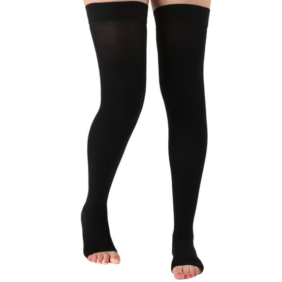 Toeless Over Knee Compression Stockings for Women 20-30 mmHg - Black, Large