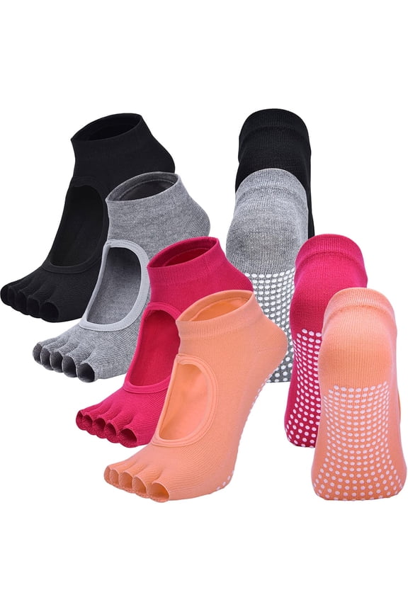 Toeless Yoga Socks for Women Pilates Socks with Grips Cotton Non Slip Open Toe Socks for Pilates Pure Barre Ballet Dance