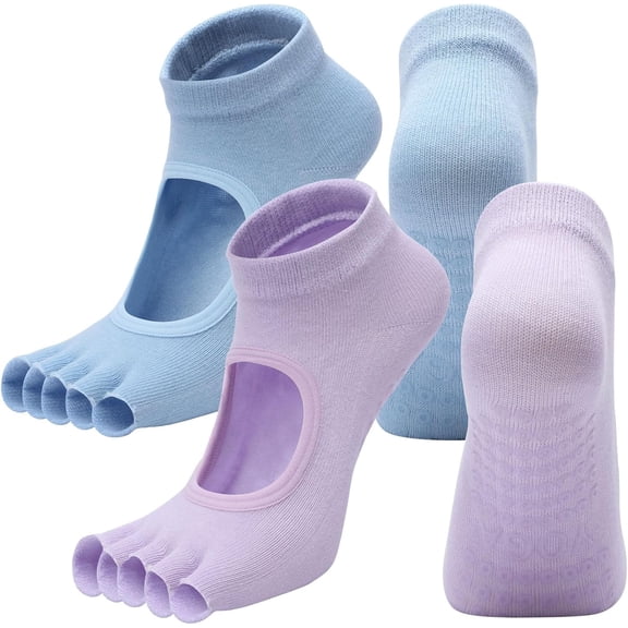 Toeless Yoga Socks for Women Pilates Socks with Grips Cotton Non Slip Open Toe Socks for Pilates Pure Barre Ballet Dance