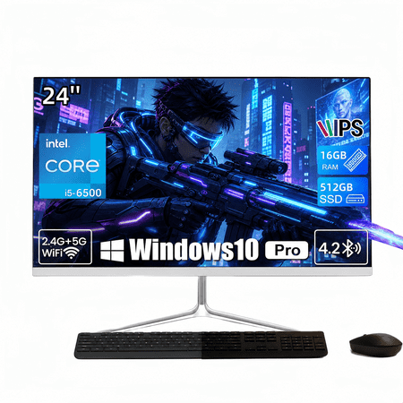 Toemaagic All-in-One Desktop 24? FHD Display Intel Core i5-6500 16GB RAM 512GB SSD Windows 10,Mouse,Keyboard ,White