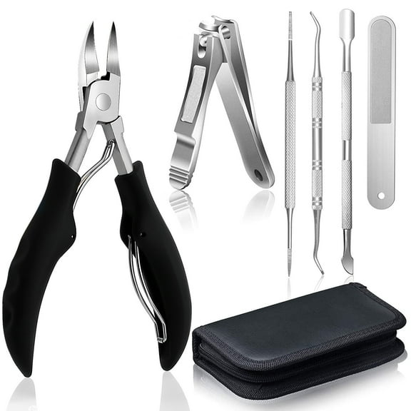 Toenail Clippers Pinkiou Cuticle Nipper Nail Clippers for Thick Nails Toe Nail Clippers for Seniors Thick Toenails 6PCS Ingrown Toenail Clippers Nail Cutter with Nail File Cuticle Pusher