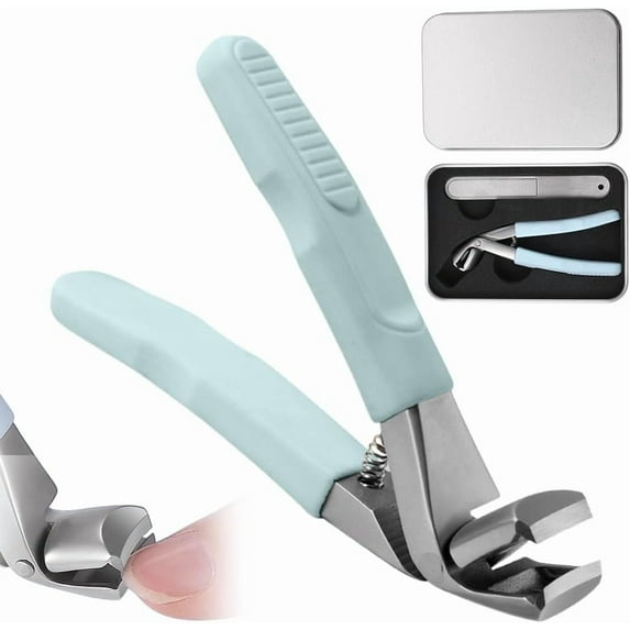 Toenail Clippers for Seniors, Angled Head Nail Clippers for Men Women, Wide Jaw Opening Anti-Splash Toe Nail Clippers for Thick Nails for Seniors Long Handle Nail Cutter (Blue, with Nail File)