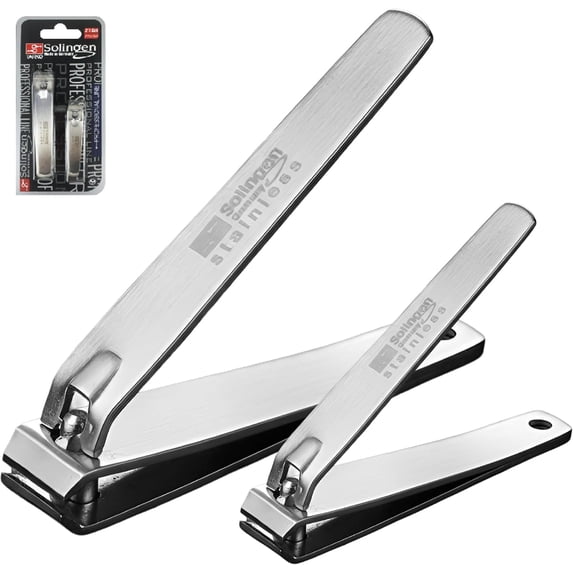 Toenail Clippers for Thick Nails, 2-Pack Stainless Steel Nail Clippers Made in Germany, Straight Edge Fingernail & Toenail Cutters for Men, Women & Seniors