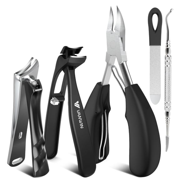 Toenail Clippers for Thick Toenails for Seniors, Heavy Duty Wide Jaw Large Toe Nail Clippers for Thick Nails for Men, Angled Head & 45 Sharp Slanted Ingrown Toenail Clippers Set Black