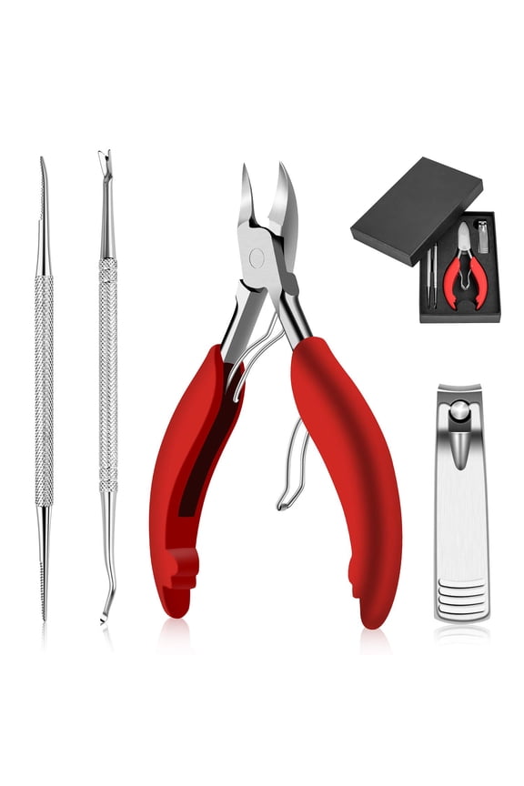 Toenail Clippers for Ingrown Toenail or Thick Nails, Ingrown Toenail Clippers for Seniors Sharp Stainless Steel Soft Non-Slip Handle Red