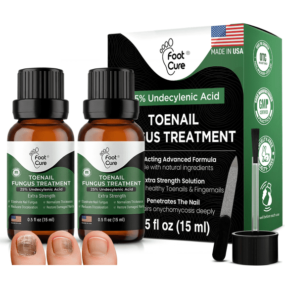 Foot Cure Toenail Fungus Treatment Extra Strength, 25% Undecylenic Acid Nail Repair Treatment for Ingrown Nails and Yellow Toenails - 2Pack