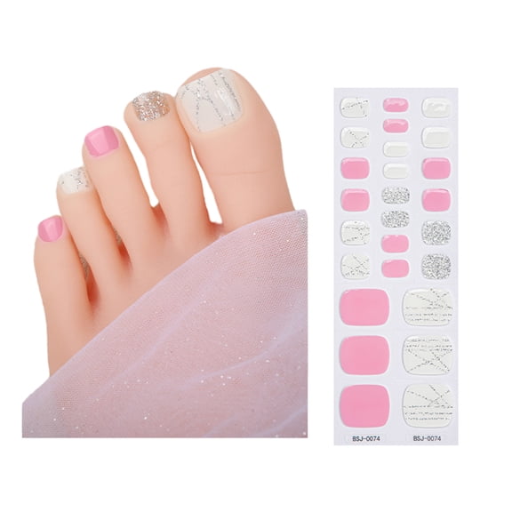 Toenail Polish Strips Sparkles Gel Toenail Stickers Full Wraps Semi Cured Gel Toenail Strips for Women Girls Kids