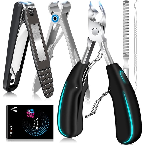 Toenail TIFOR for Seniors Thick Toenails, Toe Nail TIFOR Adult Thick Nails Long Handle, Heavy Duty Nail TIFOR Kit 6Pcs Black