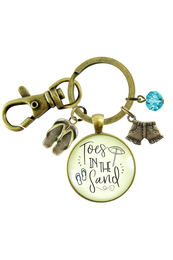 Toes in the Sand Summertime Gutsy Goodness Bronze Keychain Ocean Beach Nautical Quote Flip Flop Jewelry