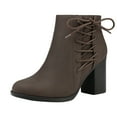thumbnail image 1 of Toetos Women's Mid Chunky Heel Ankle Boots Suede Leather Side Zipper Ankle Boots Chicago-01 Brown Size 6, 1 of 5