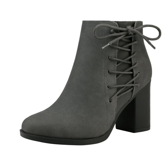 Toetos Women's Mid Chunky Heel Ankle Boots Suede Leather Side Zipper Ankle Boots Chicago-01 Grey Size 9.5