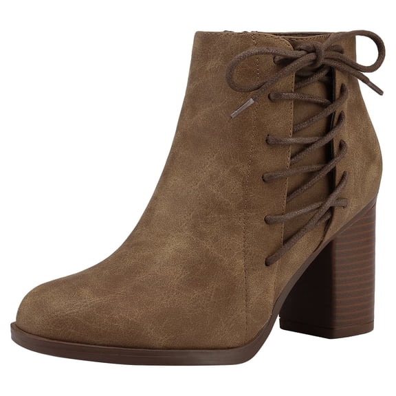 Toetos Women's Mid Chunky Heel Ankle Boots Suede Leather Side Zipper Ankle Boots Chicago-01 Tan Size 7