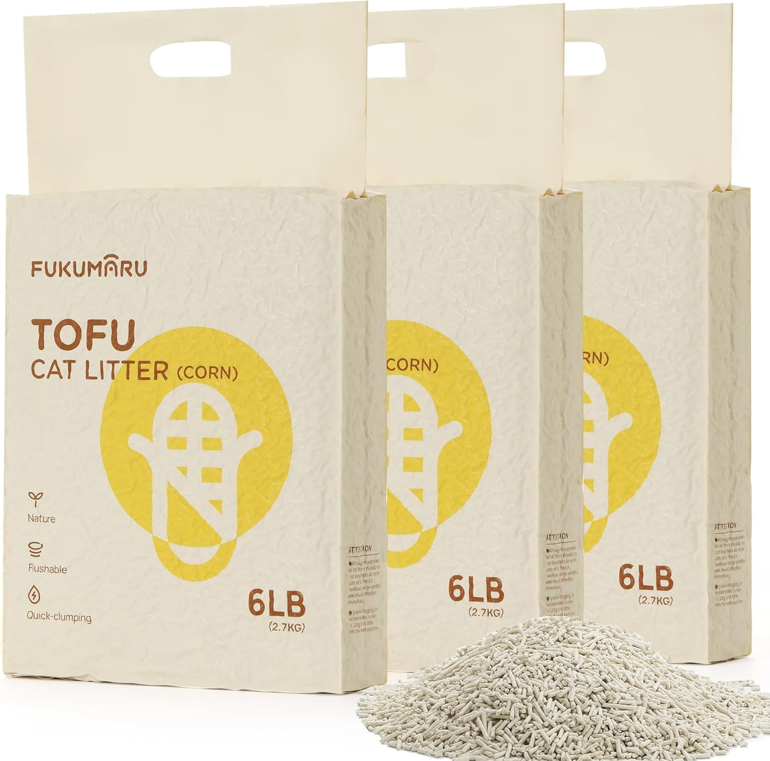 Tofu Cat Litter, 100% Natural Ingredients Litter, Flushable, Dust Free, Quick Clumping, Lightweight, Low Tracking Cat Litter Pellets, Effective Odor Control, Unscented, 18 LBS (3 Packs)