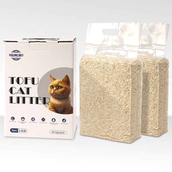 Tofu Cat Litter 11.2 LB OR2 (5.6 lb2bag) Clumping, 100% Natural Raw Materials, Clumping,Flush able,Ultra Absorbent and Fast Drying,Solubility in Water,Really Dust-Free,Less Scattering