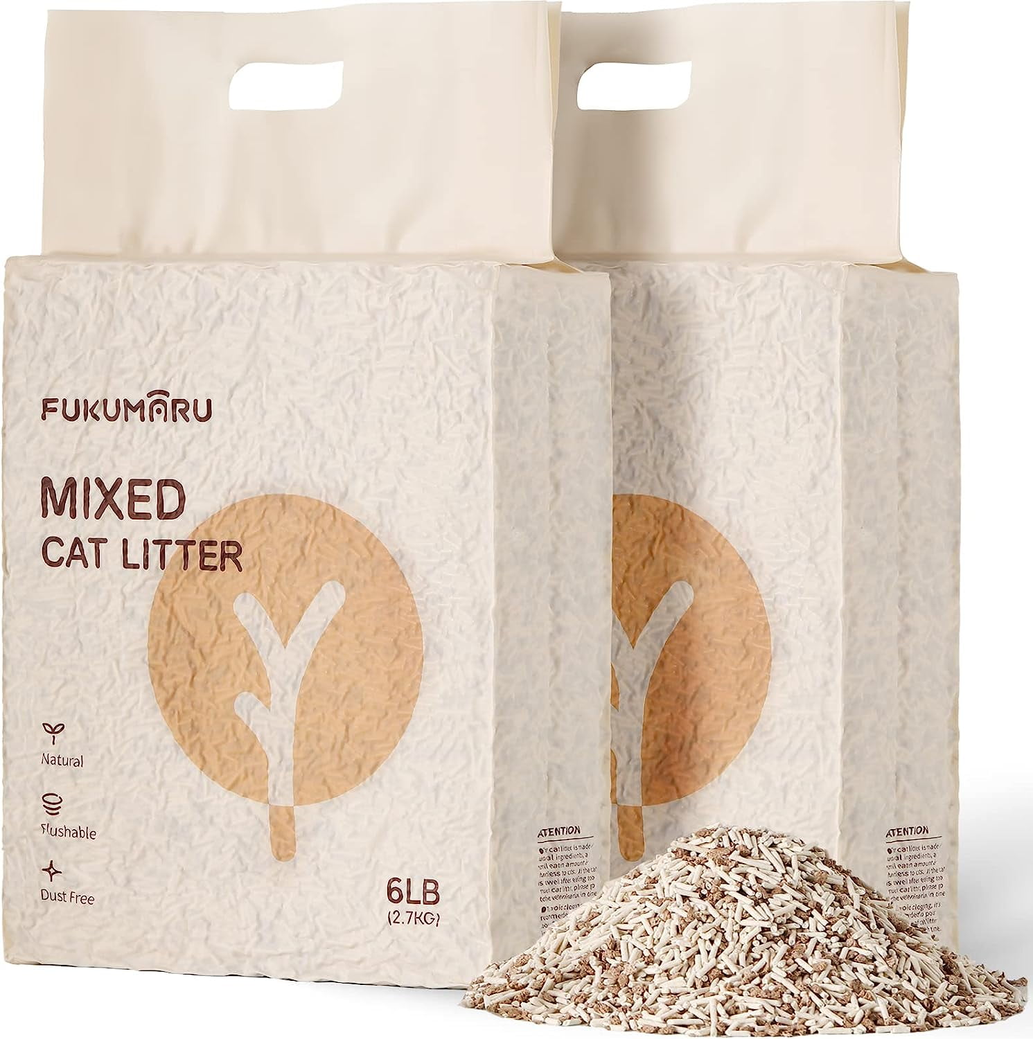 Tofu Cat Litter, 12 LBS Clumping Cat Litter, Dust Free, Natural, Unscented, Flushable, Lightweight, Low Tracking, Mixed Apple Wood, 24/7 Odor Control, 6 lb x 2 Bags