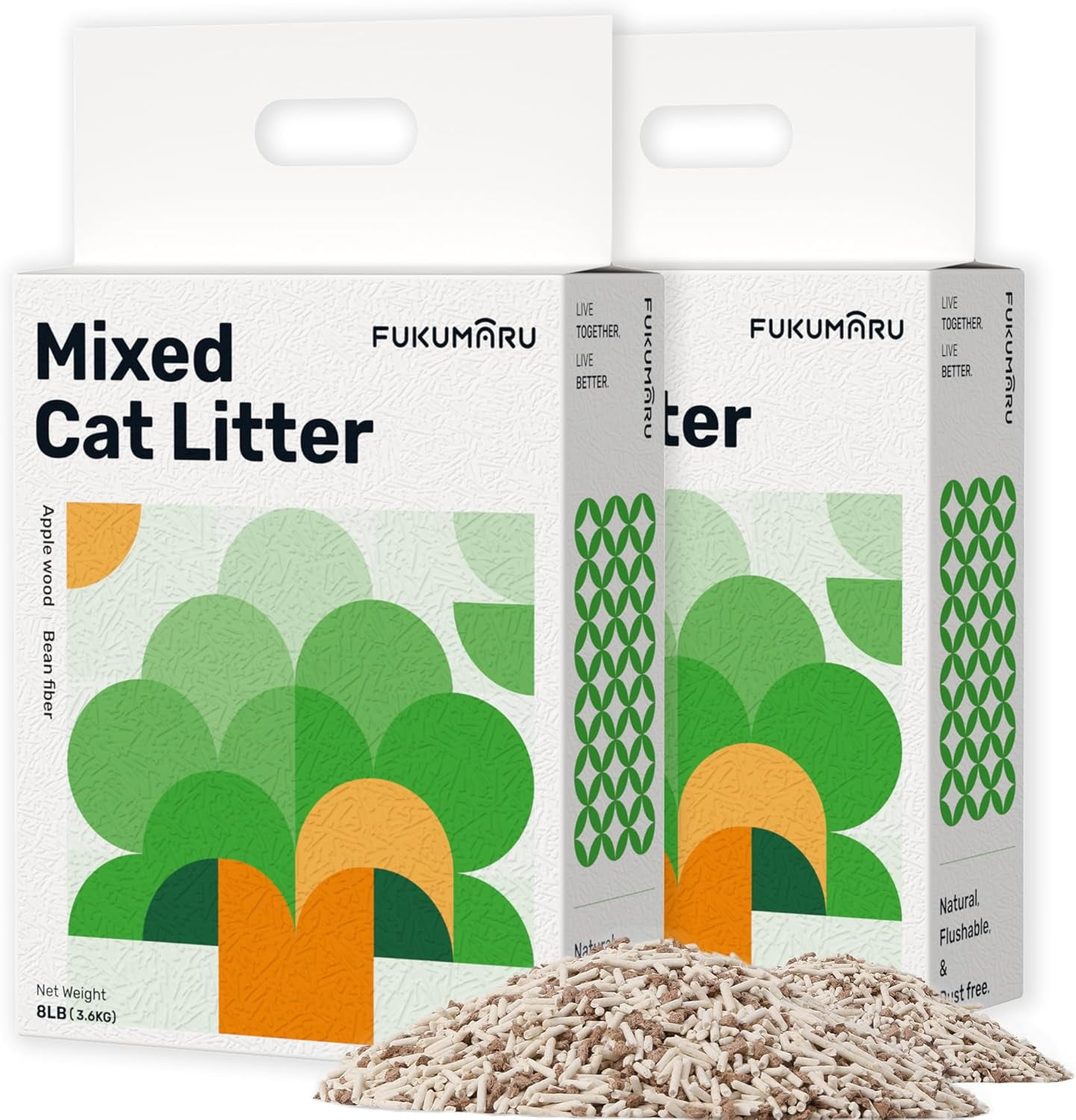 Tofu Cat Litter, 16lb Fast Clumping & Superior Odor Control, 100% Natural with Bean Dregs & Apple Wood Pellets, Flushable, Dust-Free, Absorbent, Lightweight, 8lb x 2 Bags