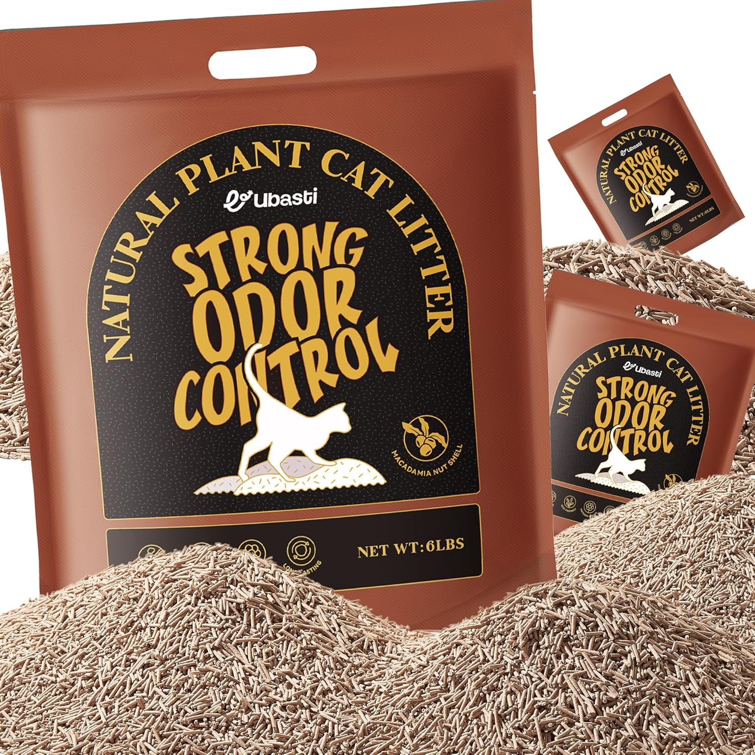 Tofu Cat Litter 18lb - Strong Odor Control Pellets Enhanced with Macadamia Nut Shell, 100% Natural & Biodegradable, Dust-Free, Unscented - 3 Pack of 6 lbs