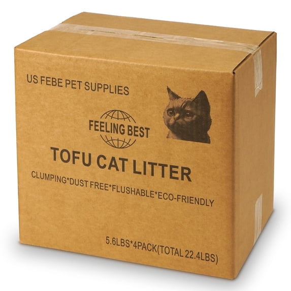 Tofu Cat Litter 22.4 LB GR(5.6 lb×4 bag) Clumping, 100% Natural Raw Materials, Clumping,Flush able,Ultra Absorbent and Fast Drying,Solubility in Water,Really Dust-Free,Less Scattering