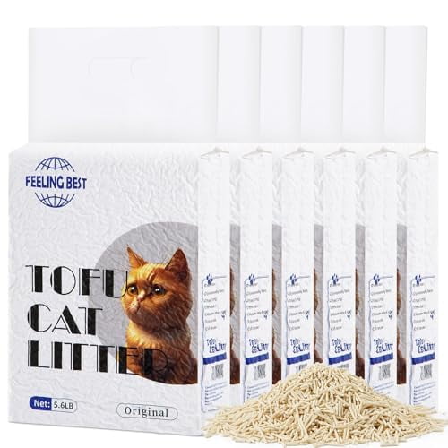 Tofu Cat Litter 33.6LB(5.6LB*6) Fast Clumping, Dust-Free,100% Food Grade Raw Materials,Clumping,Flushable,Ultra Absorbent and Fast Drying,Solubility in Water,Really Dust-Free Esay
