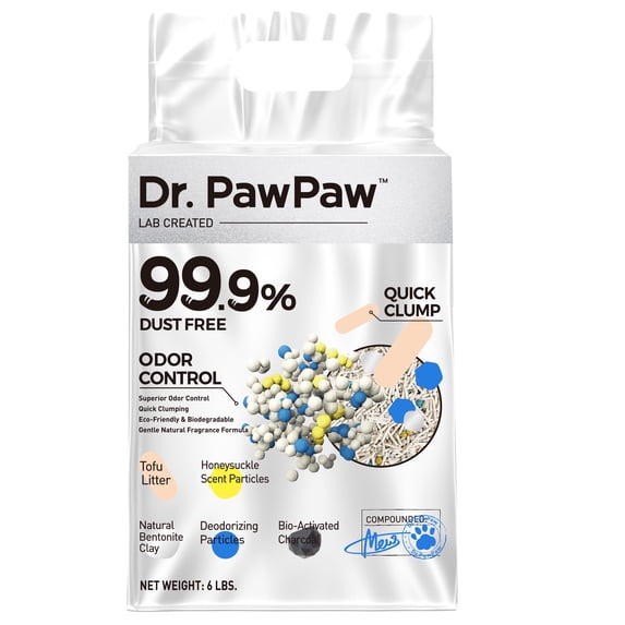 Tofu Cat Litter, Dr. PawPaw Clumping Cat Litter, Honeysuckle Scent 6 lb, Dust-Free Keep Kitty Tidy, Superior Odor Control Keep Step Fresh