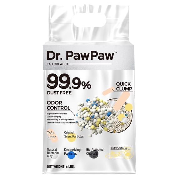 Tofu Cat Litter, Dr. PawPaw Clumping Cat Litter, Natural Scent 6 lb, Dust-Free Keep Kitty Tidy, Superior Odor Control Keep Step Fresh