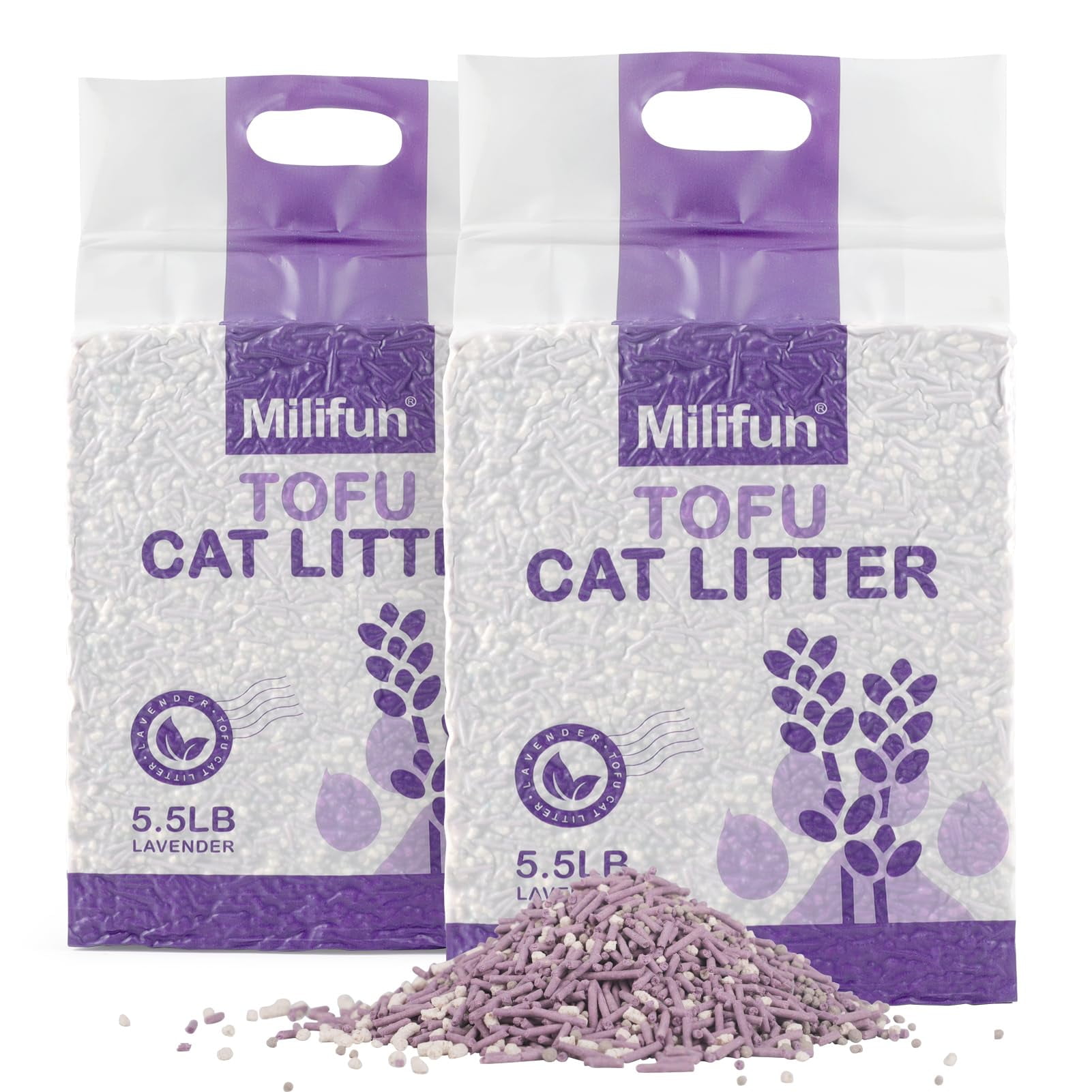 Tofu Cat Litter, Dust-Free Kitty Litter, Fast Drying, Ultra Absorbent Clumping Cat Litter Pellets, Lavender Odor Control, Less Scattering, Dust-Free Mixed. C80