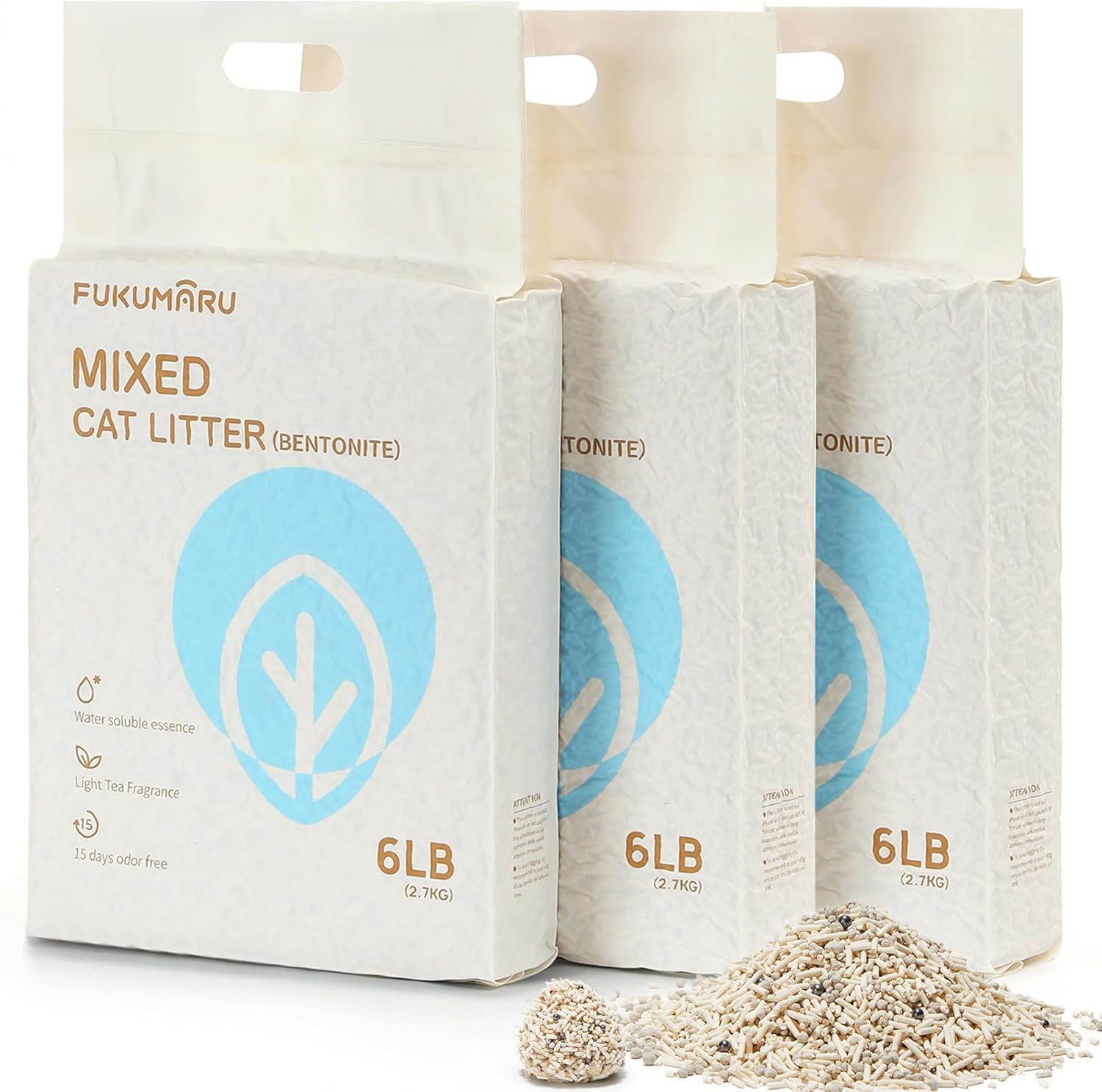 Tofu Cat Litter, Strong Clumping Cat Litter Pellets, Effective Oder Control, Absorbent, Dust Free, Natural, Flushable, Lightweight, Low Tracking, White Tea, 6lb x 3 Bags