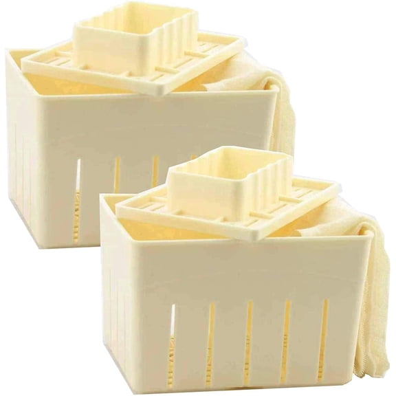 ABCISI Tofu Press Mold 2 Pack, Adjustable Homemade Tofu Maker Kit with Draining Box, Pressing Lid and Reusable Cheesecloth for Soy Tofu, Paneer and Soft Cheese