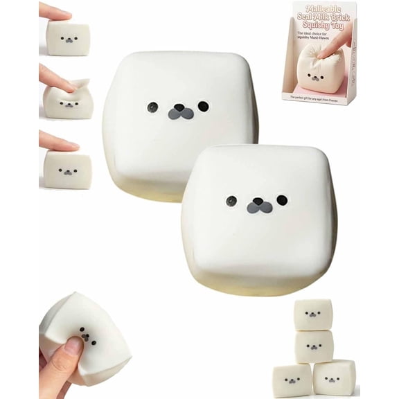 Tofu Seal Squishy, Soft White Cube Stress Relief with Slow Rising Texture, Milk Brick Moldable Dough Fidget Block, Cute & Satisfyingly Reboundable Squeeze, Silky Ball Novelty Adorable Face Reliever