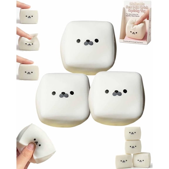 Tofu Seal Squishy, Soft White Cube Stress Relief with Slow Rising Texture, Milk Brick Moldable Dough Fidget Block, Cute & Satisfyingly Reboundable Squeeze, Silky Ball Novelty Adorable Face Reliever