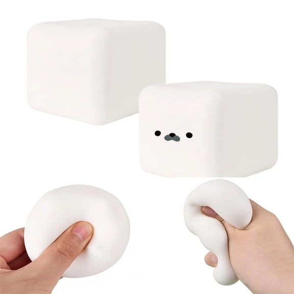 Tofu Squishy 2-Pack for Kids & Adults, Soft Moldable Flour Dough Stress Toys with Slow Rising Texture, Silky Squeeze Blocks for Anxiety Relief, Cute Tofu & Seal Face Toys for Office Home