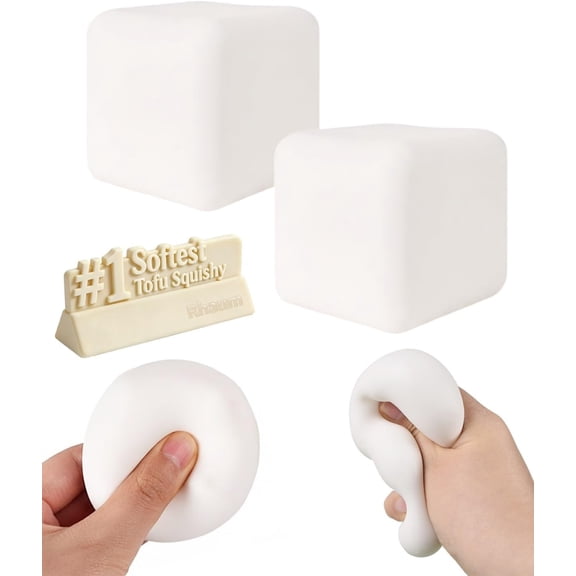 Tofu Squishy - White Cube Stress Relief, Soft Moldable Dough Fidget Block with Slow Rising Texture, Silky Squeeze Ball for Anxiety Relief, Cute Seal Face Shaped Flour Dough Squishy
