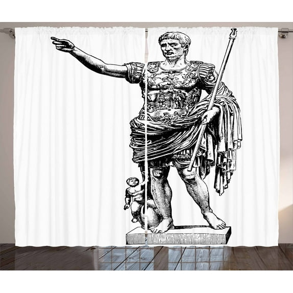 Ambesonne Retro Curtains 2 Panel Set, Antique King, 108" x 108", Black White