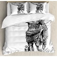 thumbnail image 1 of Toga Party Queen Size Duvet Cover Set, Antique Statue of Augustus Vintage Ancient Historical King Emperor Figure Print, Decorative 3 Piece Bedding Set with 2 Pillow Shams, Black White, by Ambesonne, 1 of 3